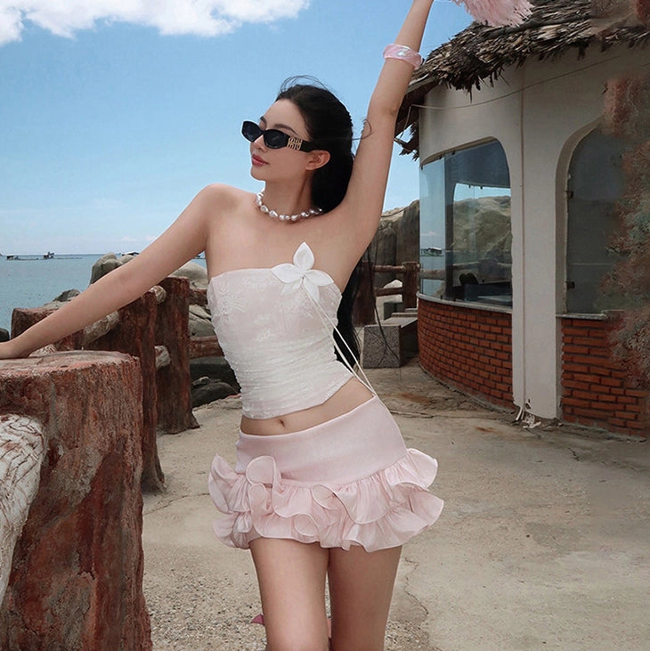 Floral Tube Top and Ruffle Mini Skirt Set [NVP33OXP]