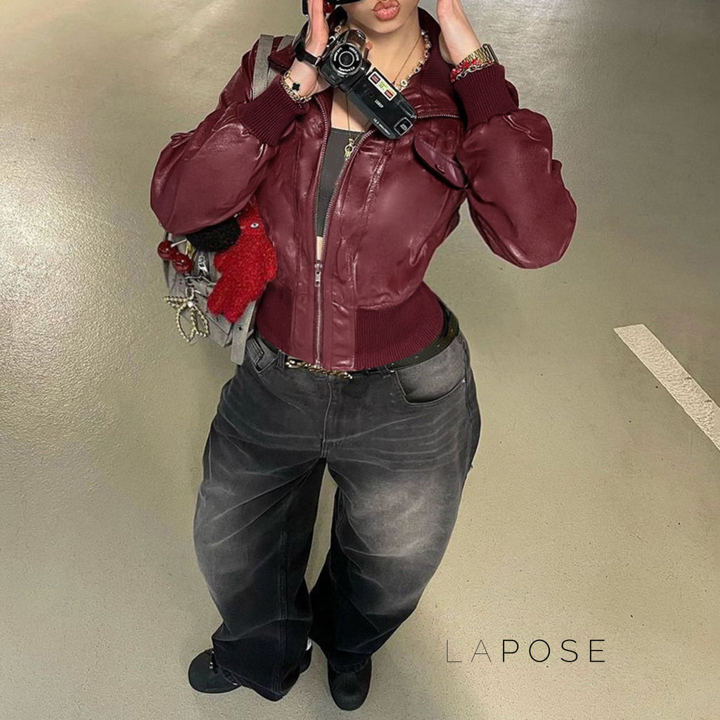 Florencia Cropped Faux Leather Jacket [FU3ATA7V]