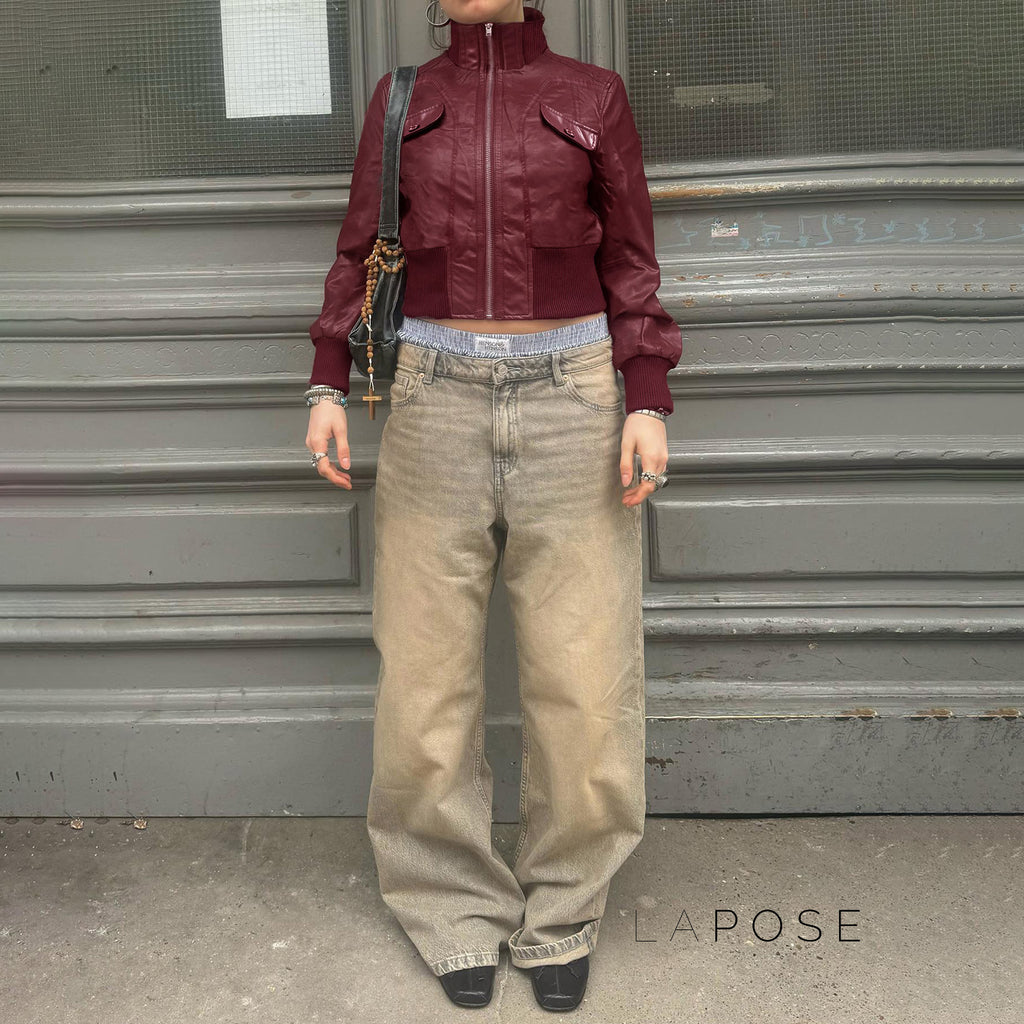 Florencia Cropped Faux Leather Jacket [NI41V8F0]