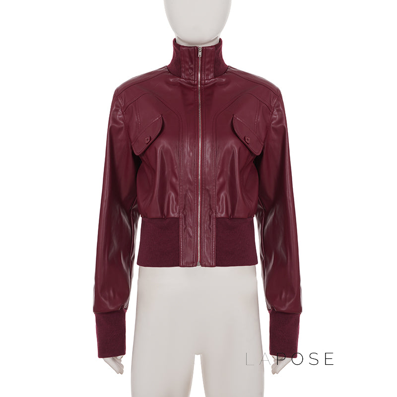 Florencia Cropped Faux Leather Jacket [MX5KPEFH]