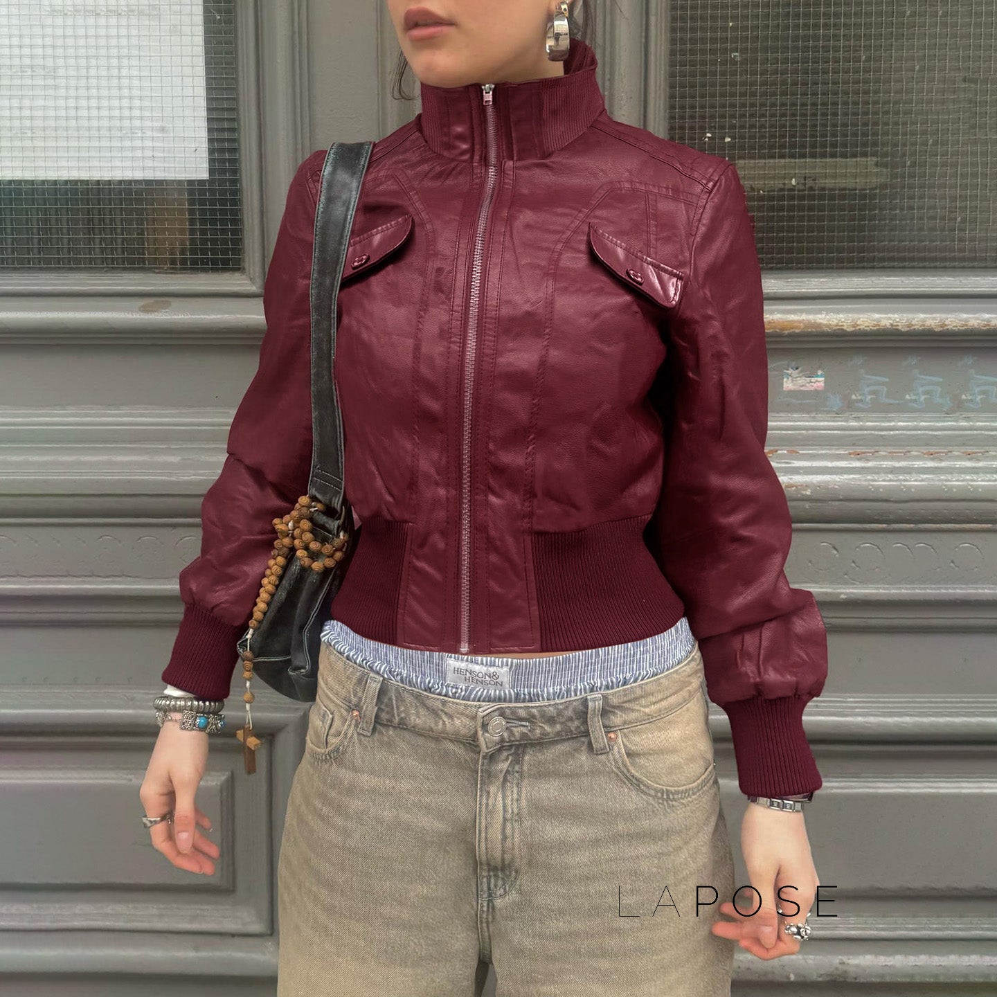Florencia Cropped Faux Leather Jacket [WE38CHEI]