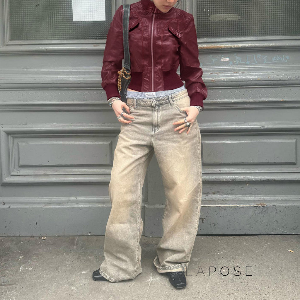 Florencia Cropped Faux Leather Jacket [1BEOMLO9]