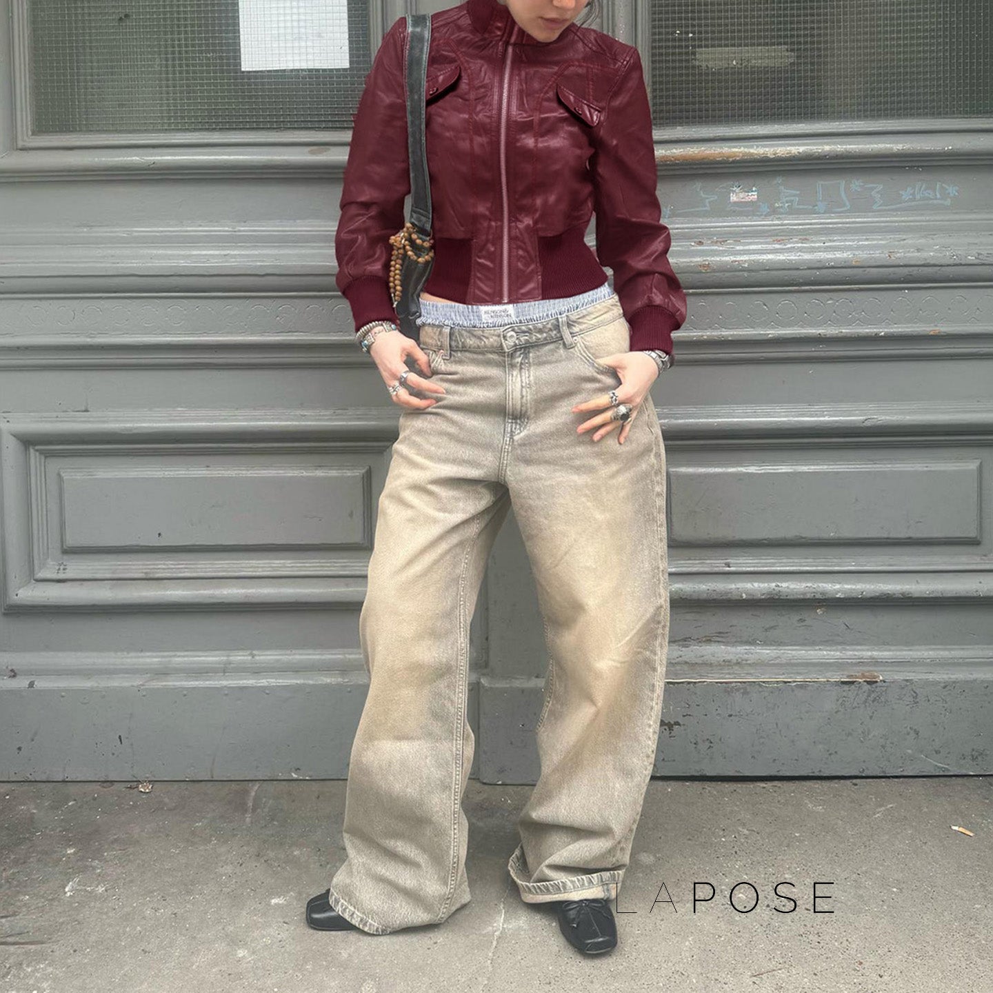 Florencia Cropped Faux Leather Jacket [1BEOMLO9]