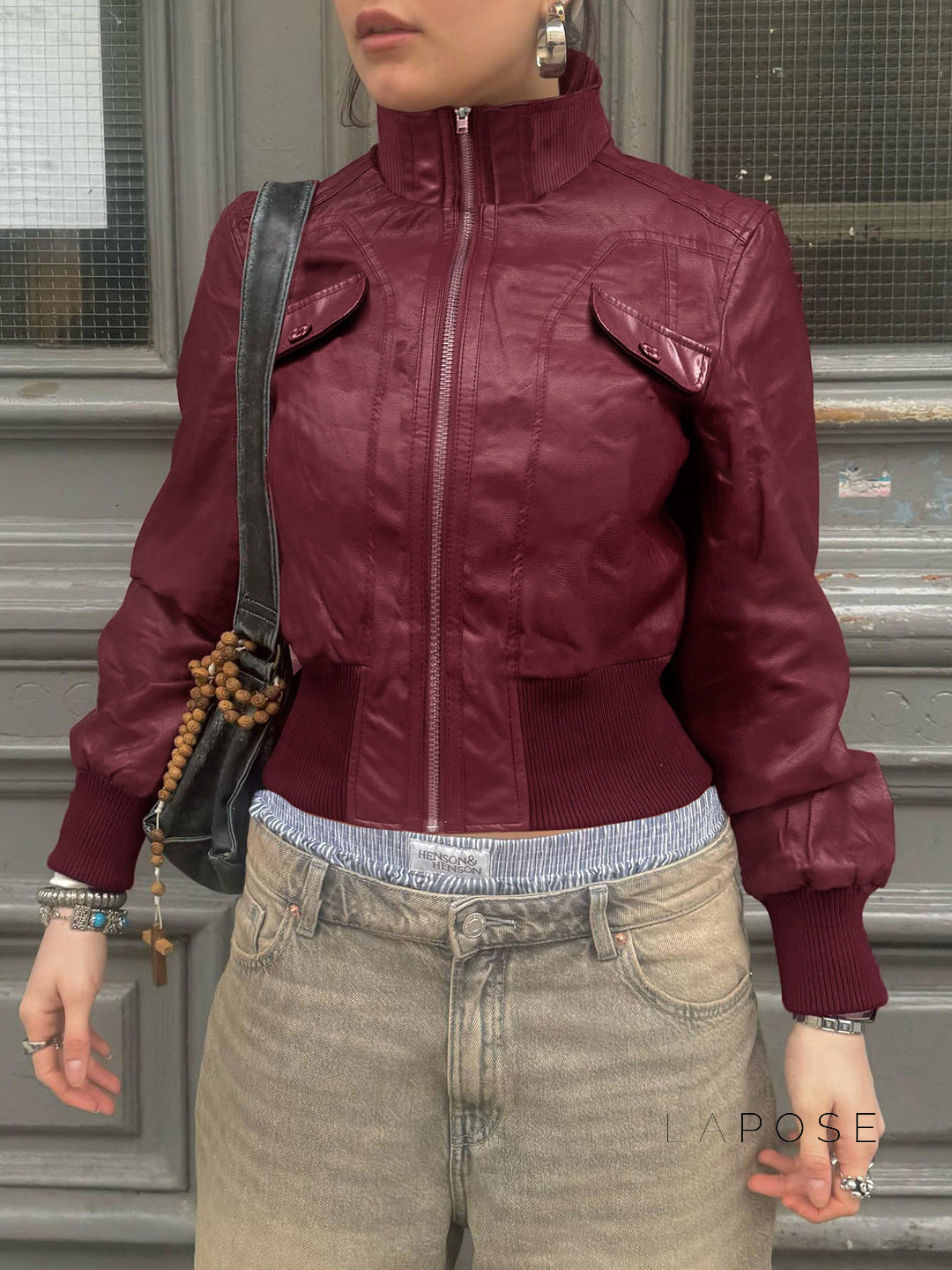 Florencia Cropped Faux Leather Jacket [J8OIRKW9]