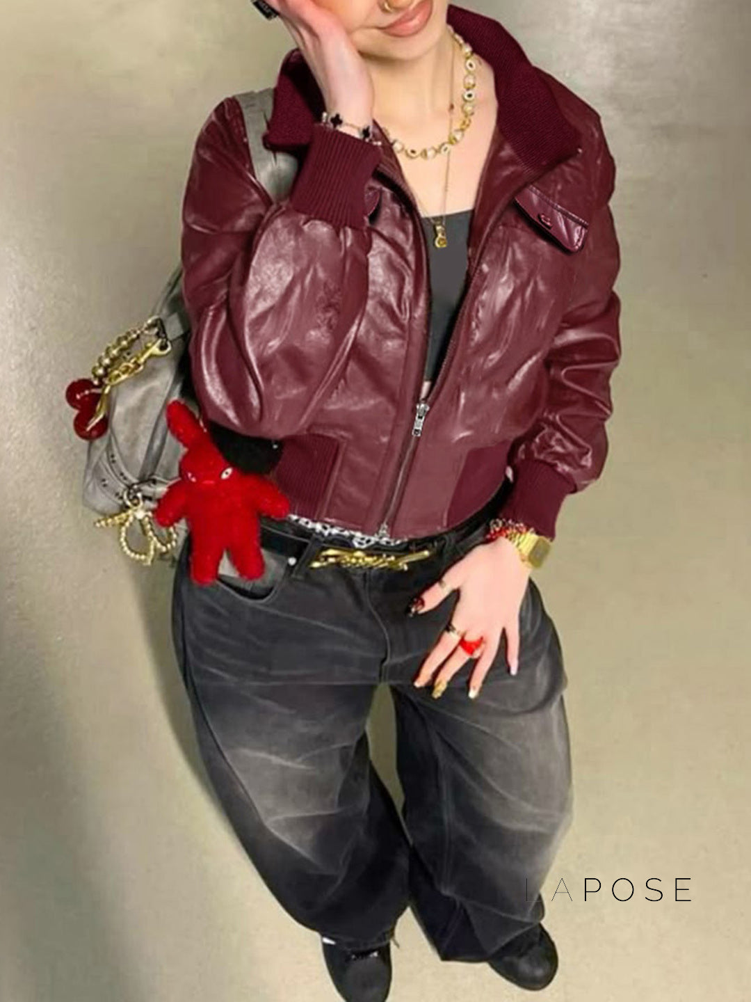 Florencia Cropped Faux Leather Jacket [IM60CQ2L]