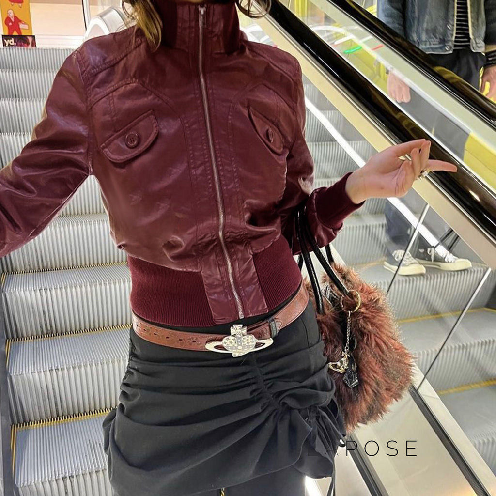 Florencia Cropped Faux Leather Jacket [HNS5NWMF]
