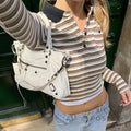 Germani Striped Long Sleeve Polo Top [U5C3MJVW]