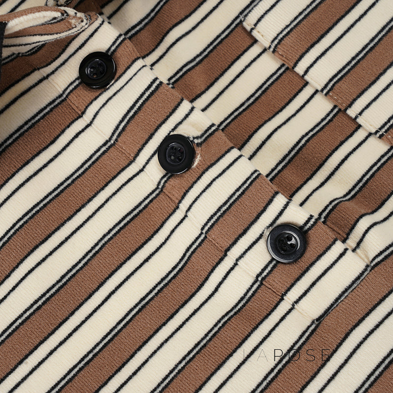 Germani Striped Long Sleeve Polo Top [P7AVMXBD]