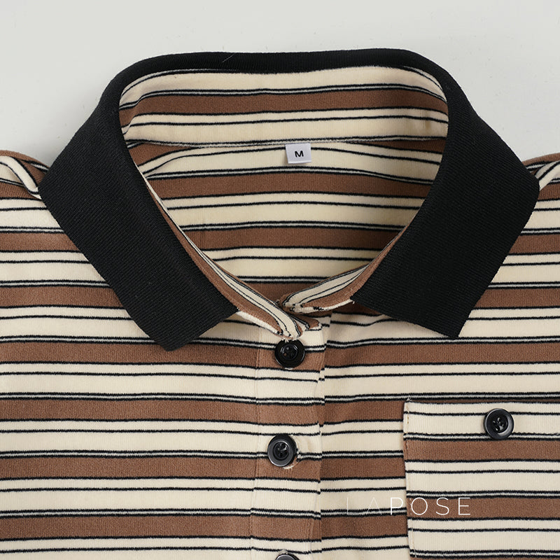 Germani Striped Long Sleeve Polo Top [4IMH7F5F]