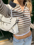 Germani Striped Long Sleeve Polo Top [U9IBZ3B5]