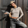 Germani Striped Long Sleeve Polo Top [YW5LJXNJ]