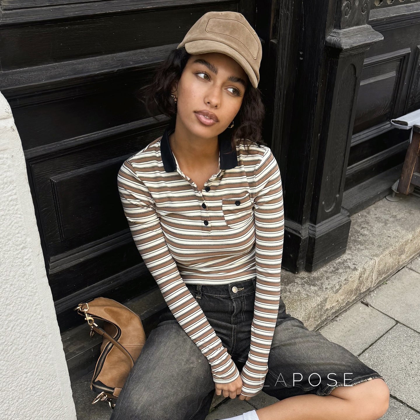 Germani Striped Long Sleeve Polo Top [FLFAB7KJ]
