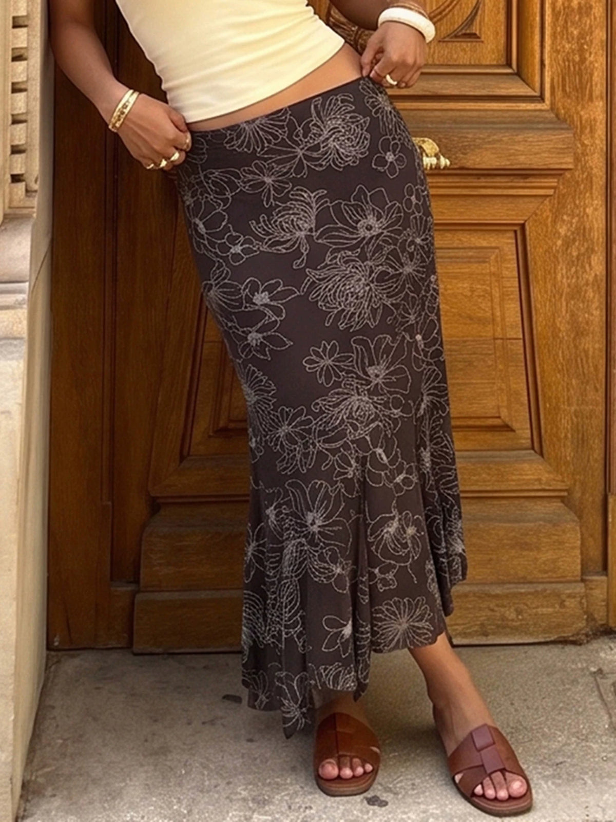 LaPose - Gisele Floral Mermaid Midi Skirt