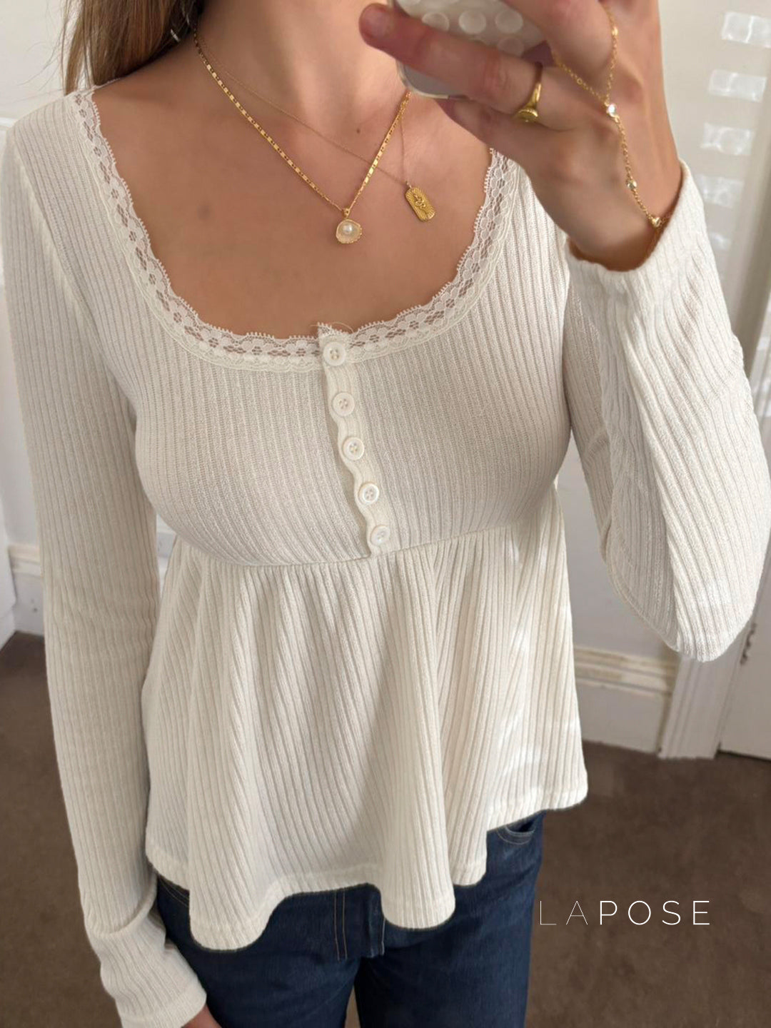 Goddess Knit Lace Square Top [M426K0U4]