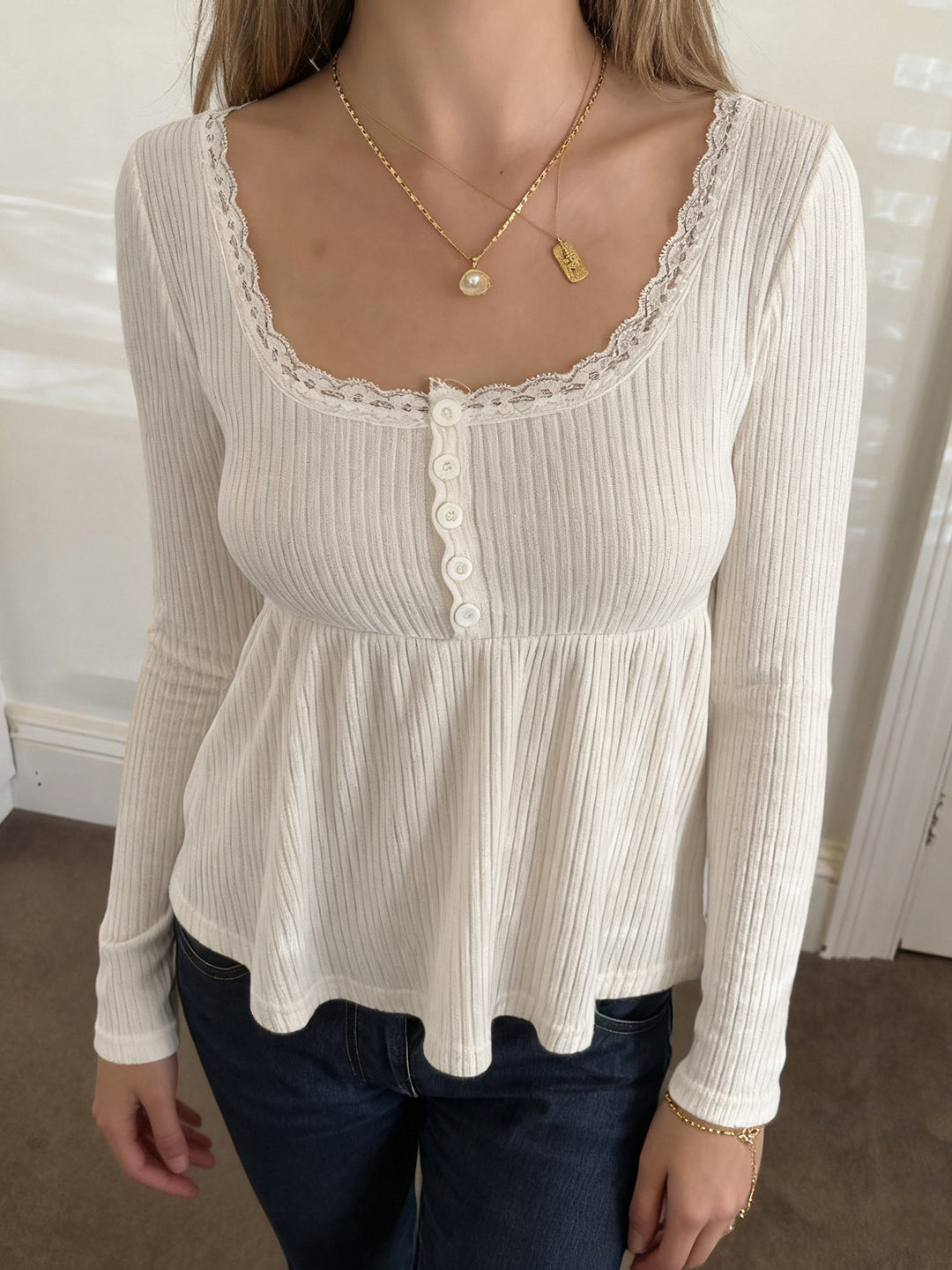 Goddess Knit Lace Square Top [VMZKC722]