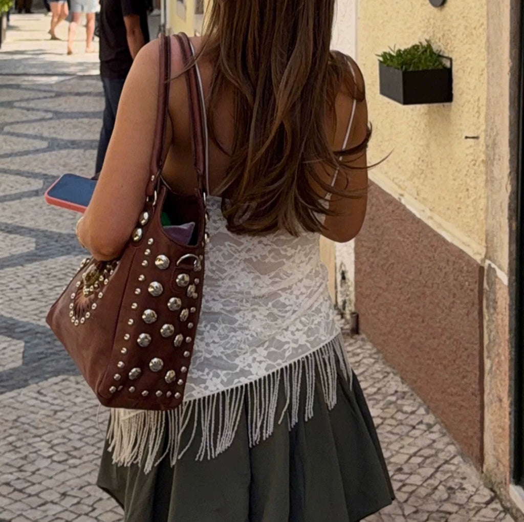 LaPose - Goldy Asymmetric Lace Fringe Camisole