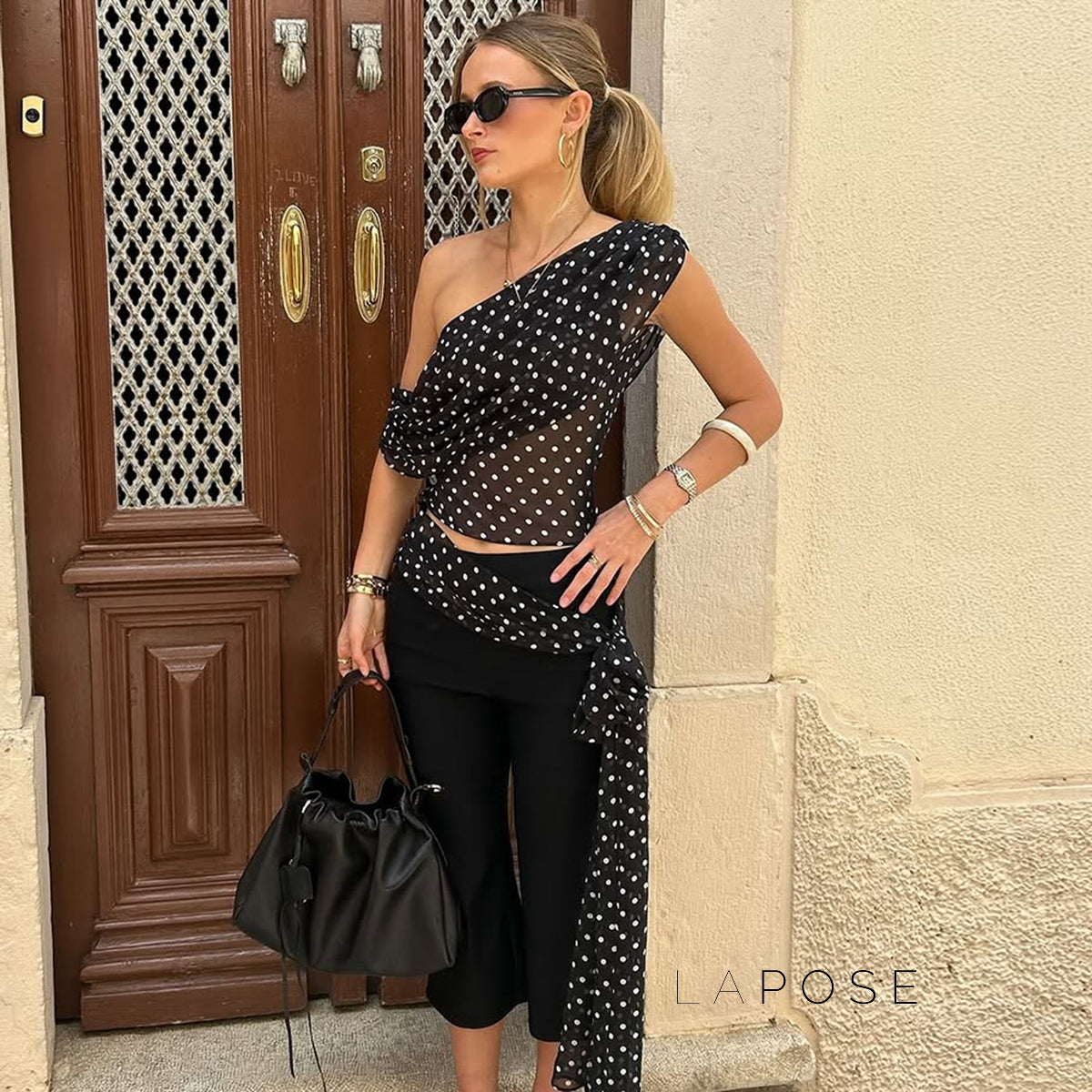 Goldy Polka Dot Off-Shoulder Top [WEHYXVWI]