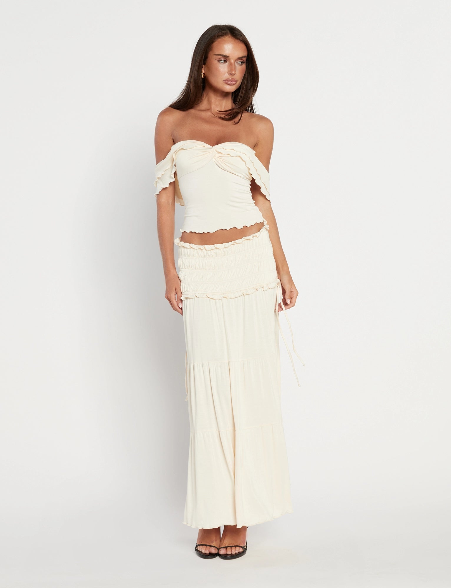 LaPose Gracelyn Polka Dot Maxi Skirt - Bone