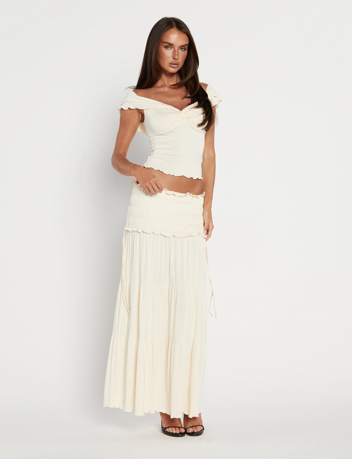 LaPose Gracelyn Polka Dot Maxi Skirt - Bone