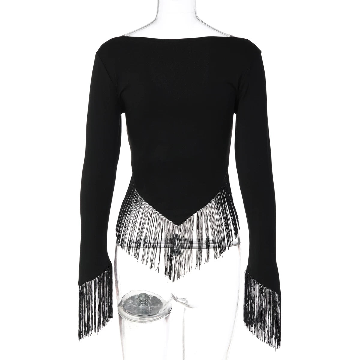 LaPose - Gracelynne Fringe Long Sleeve Crop Top