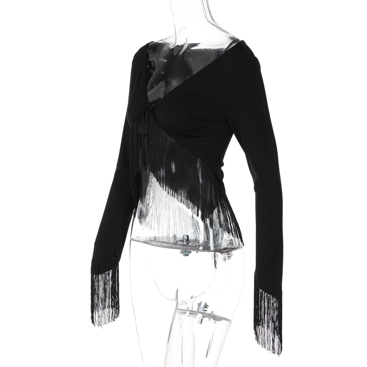 LaPose - Gracelynne Fringe Long Sleeve Crop Top