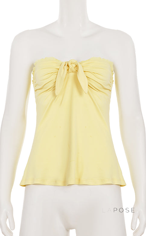 Gray Strappy Bow Off-Shoulder Top [DBJTWPXT]