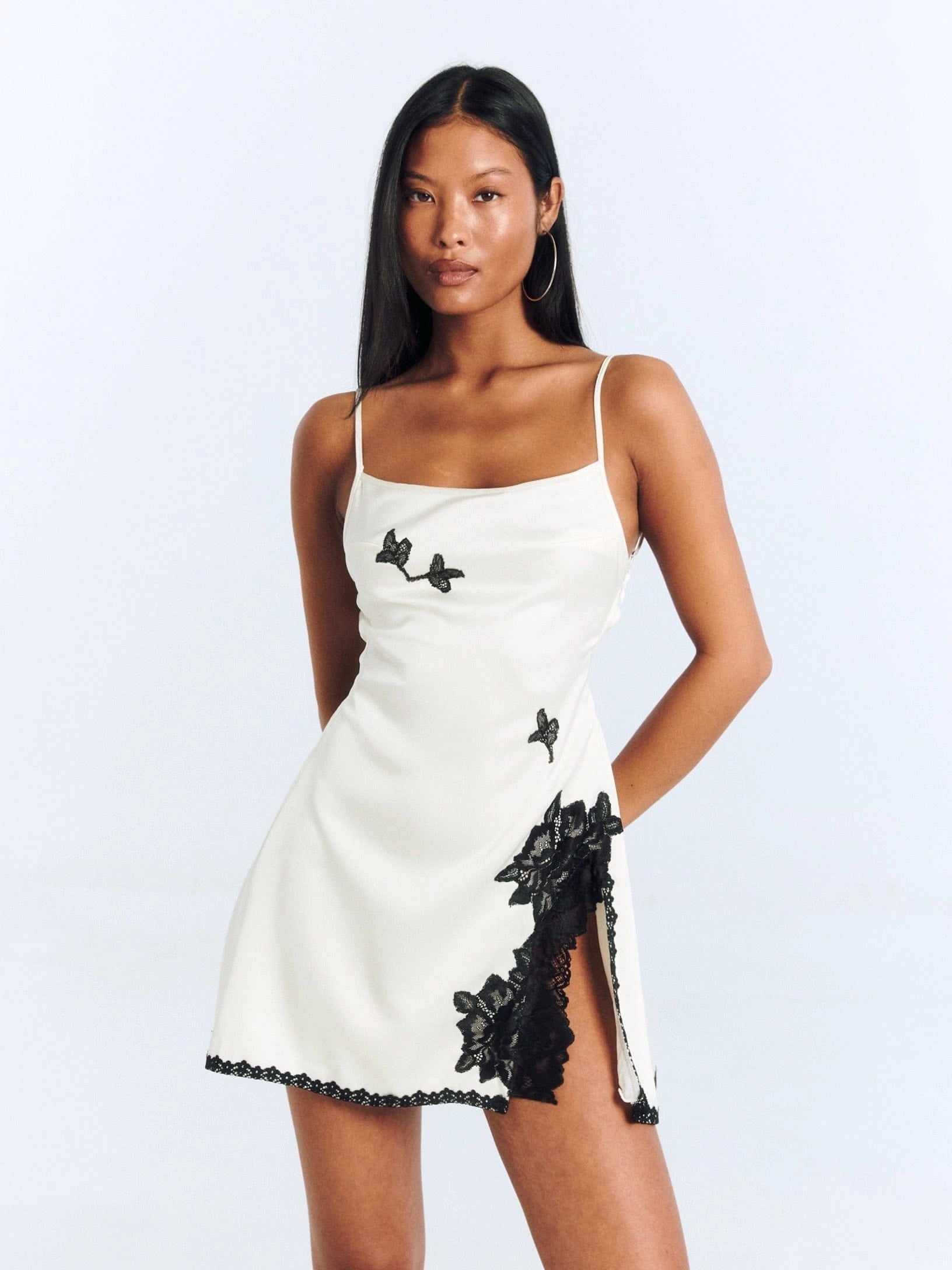 LaPose Grayce Scalloped Lace Satin Mini Dress