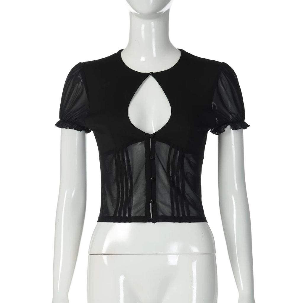 LaPose - Graycen Cut-Out Top and Polka Dot Shorts Set - Black Top Color