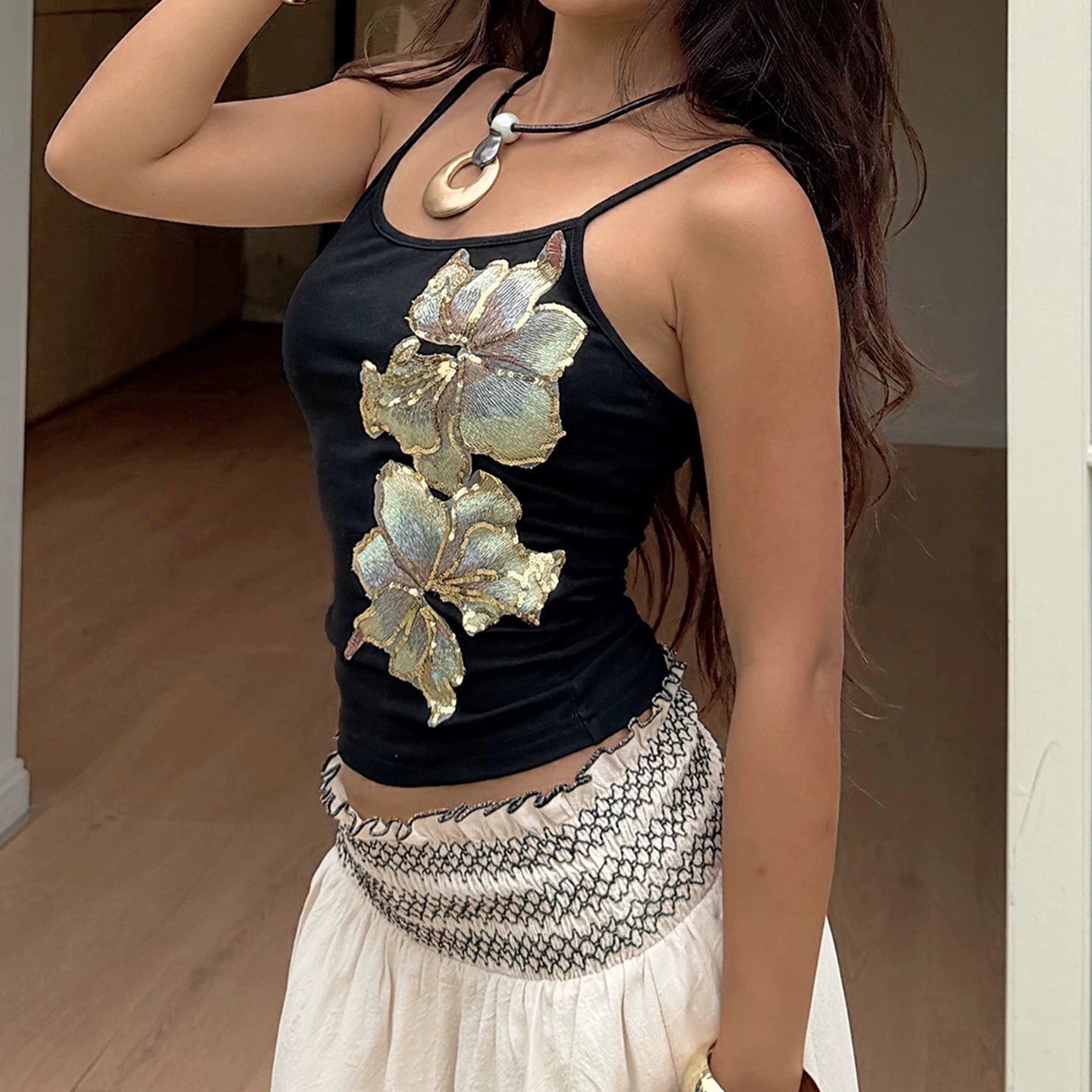LaPose - Grayson Sequin Floral Embroidered Camisole