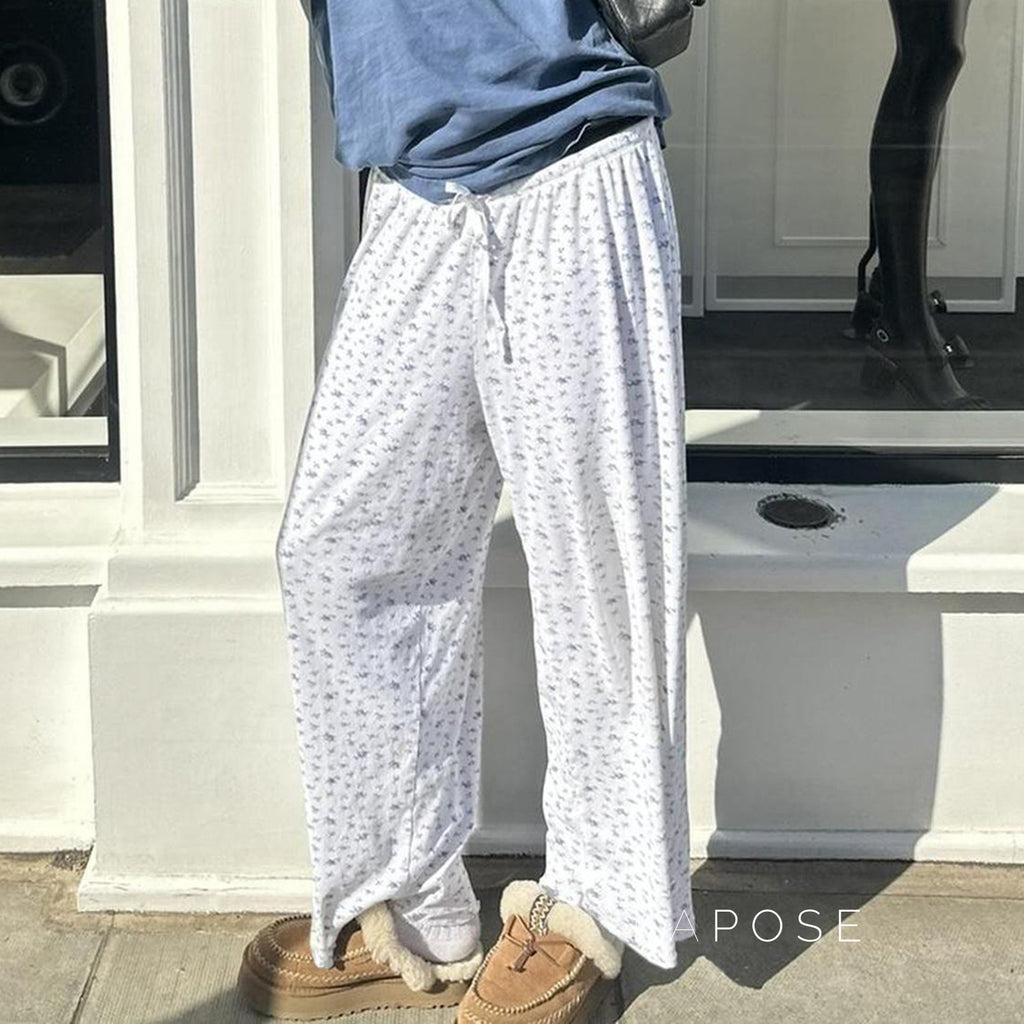 Grey Floral Drawstring Lounge Pants [1QJFMCB0]