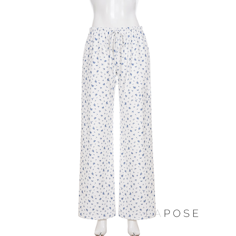 Grey Floral Drawstring Lounge Pants [YFV36JT9]