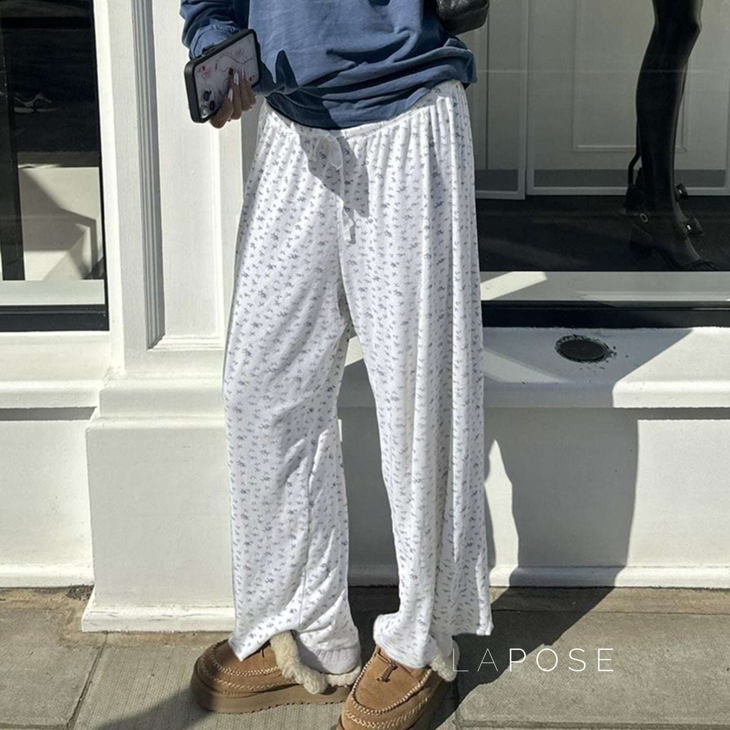 Grey Floral Drawstring Lounge Pants [OLMIMQSM]