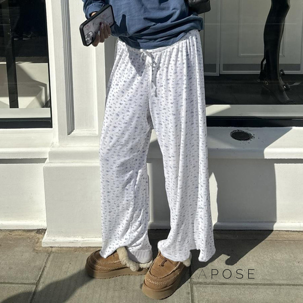 Grey Floral Drawstring Lounge Pants [PW3SVD2R]