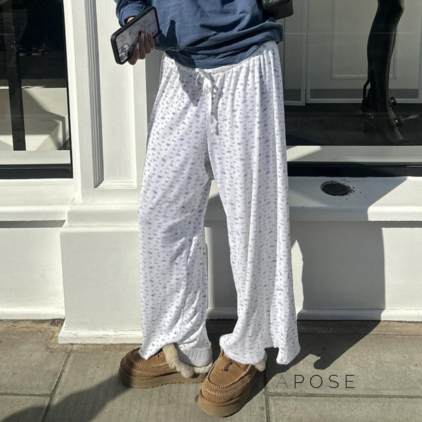 Grey Floral Drawstring Lounge Pants [PW3SVD2R]