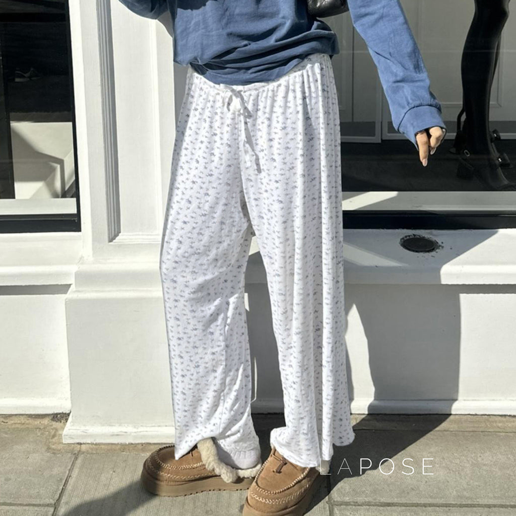 Grey Floral Drawstring Lounge Pants [GC8YDRZ2]
