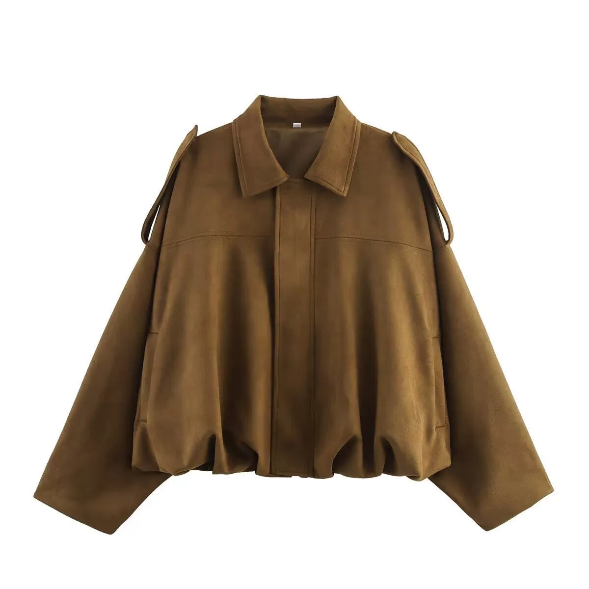 LaPose - Hadassah Oversized Faux Suede Bomber - Chestnut with Pockets Color