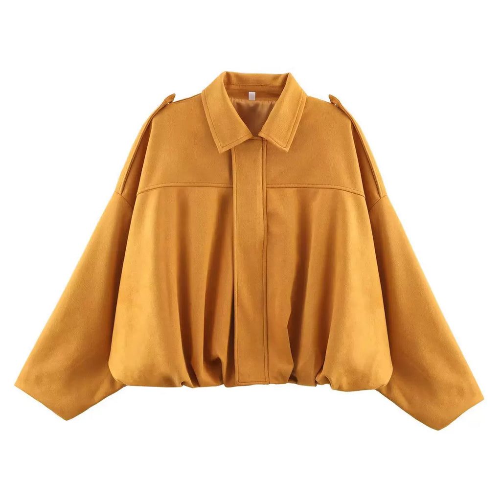LaPose - Hadassah Oversized Faux Suede Bomber - Orange Color