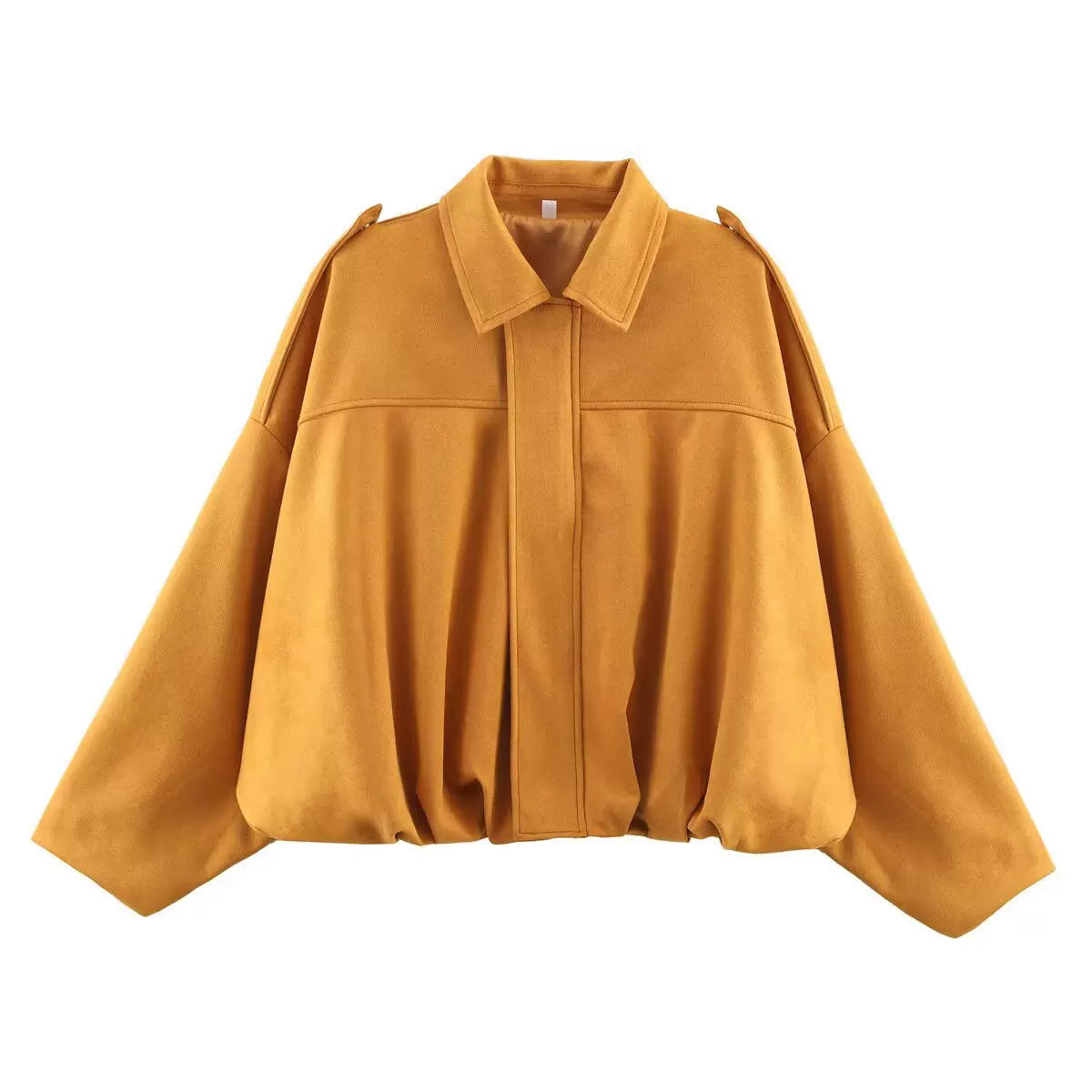LaPose - Hadassah Oversized Faux Suede Bomber - Orange Color