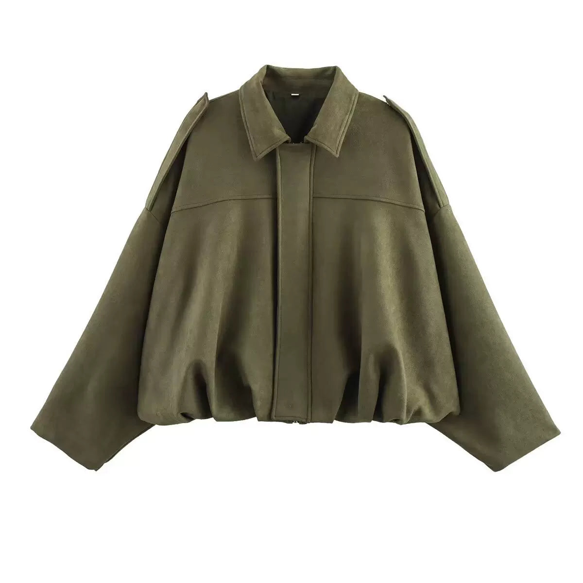 LaPose - Hadassah Oversized Faux Suede Bomber - Army Green Color