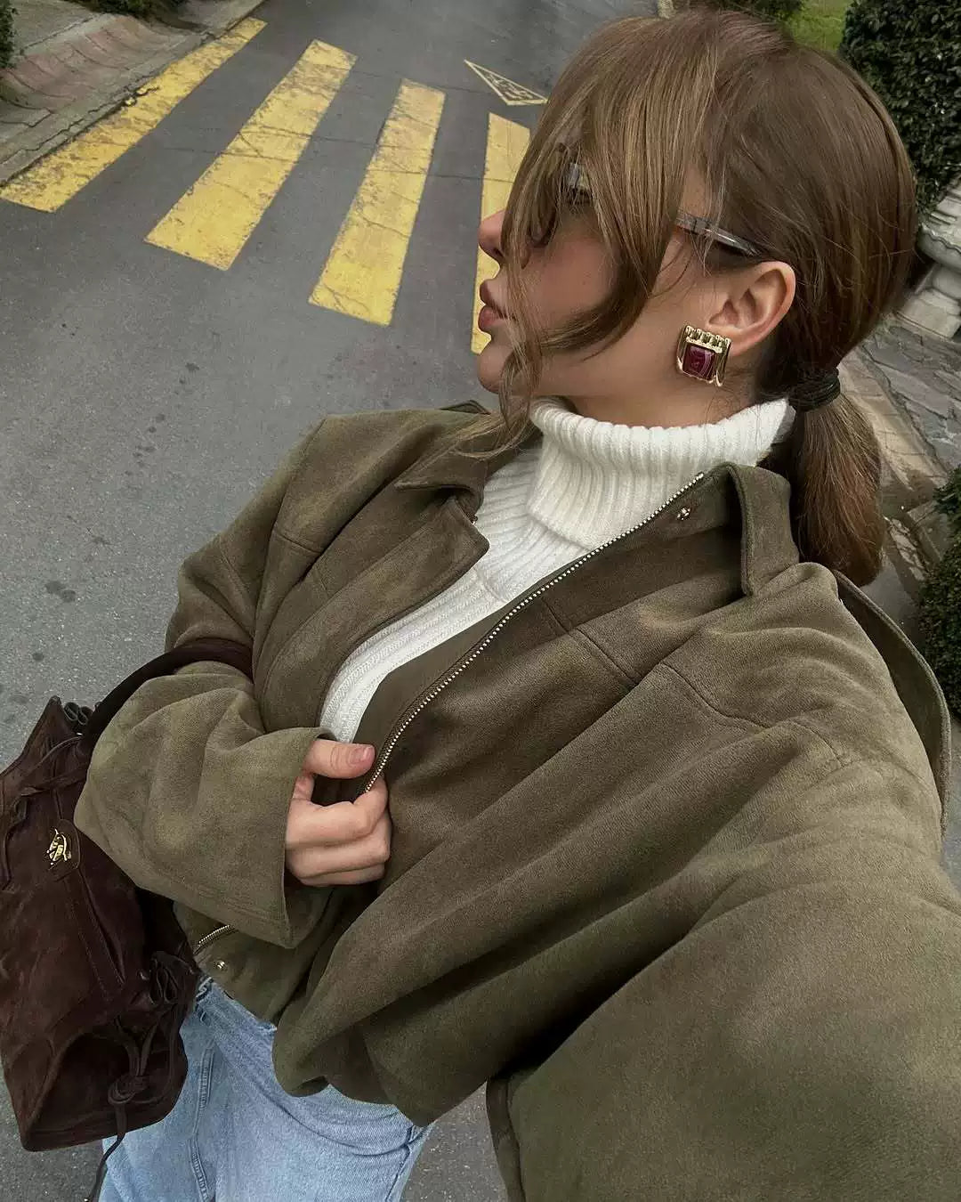LaPose - Hadassah Oversized Faux Suede Bomber
