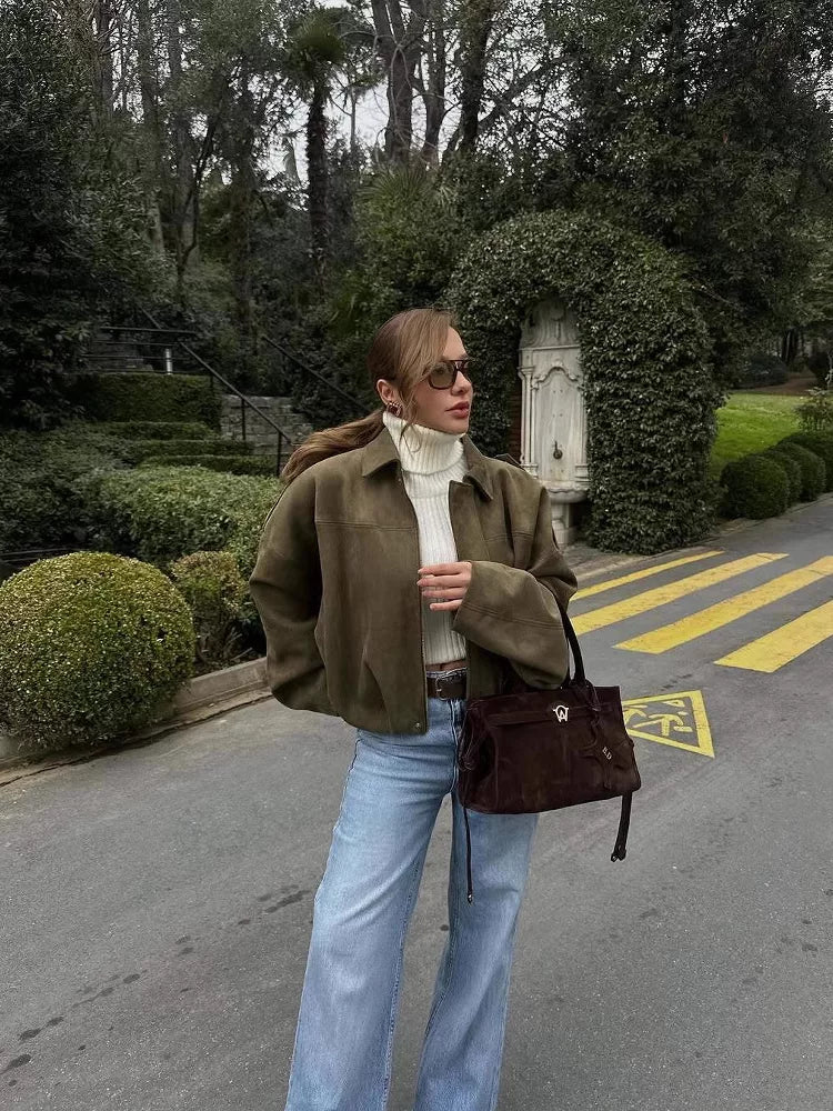 LaPose - Hadassah Oversized Faux Suede Bomber