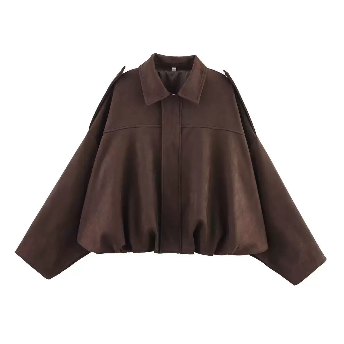 LaPose - Hadassah Oversized Faux Suede Bomber - Coffee Color