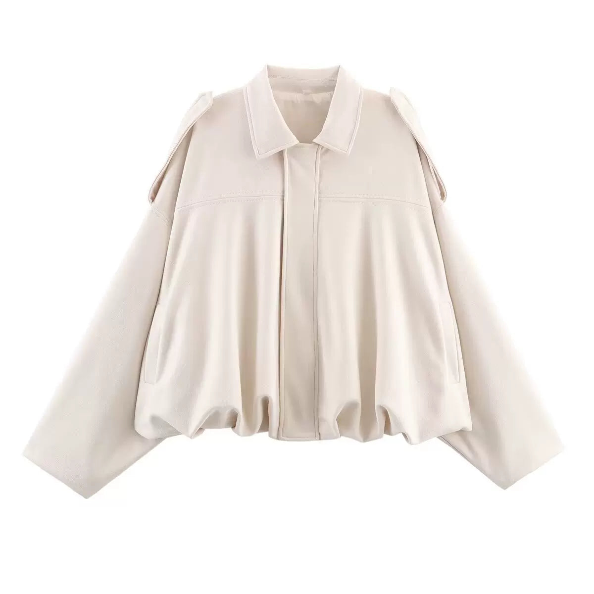 LaPose - Hadassah Oversized Faux Suede Bomber - Cream with Pockets Color