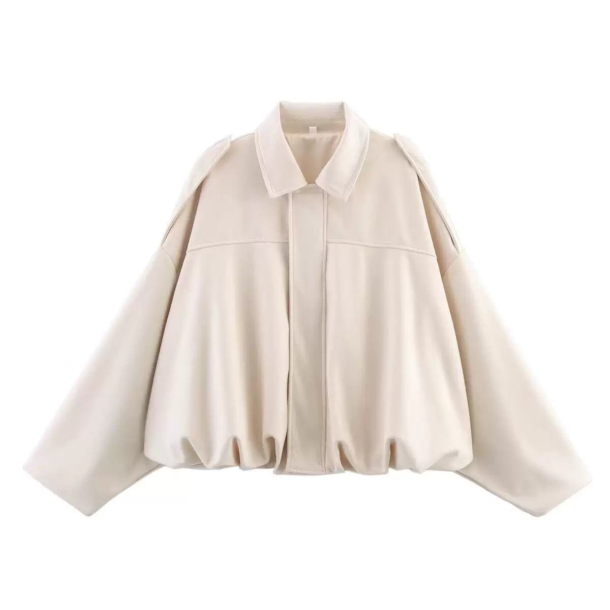 LaPose - Hadassah Oversized Faux Suede Bomber - Cream Color