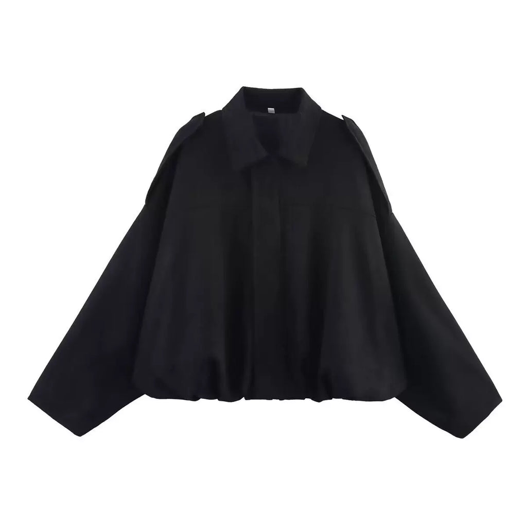 LaPose - Hadassah Oversized Faux Suede Bomber - Black Color