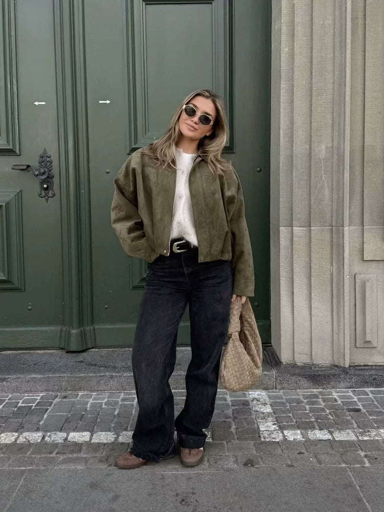 LaPose - Hadassah Oversized Faux Suede Bomber