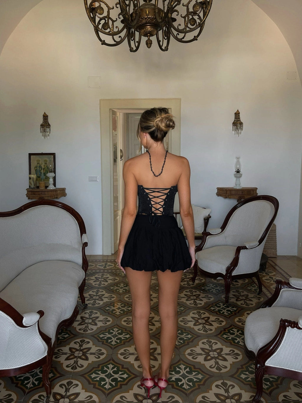 LaPose Hajar Shimmer Plunge Corset Top