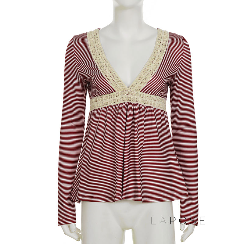 Haley Red Striped Lace Top [KRO15MMW]