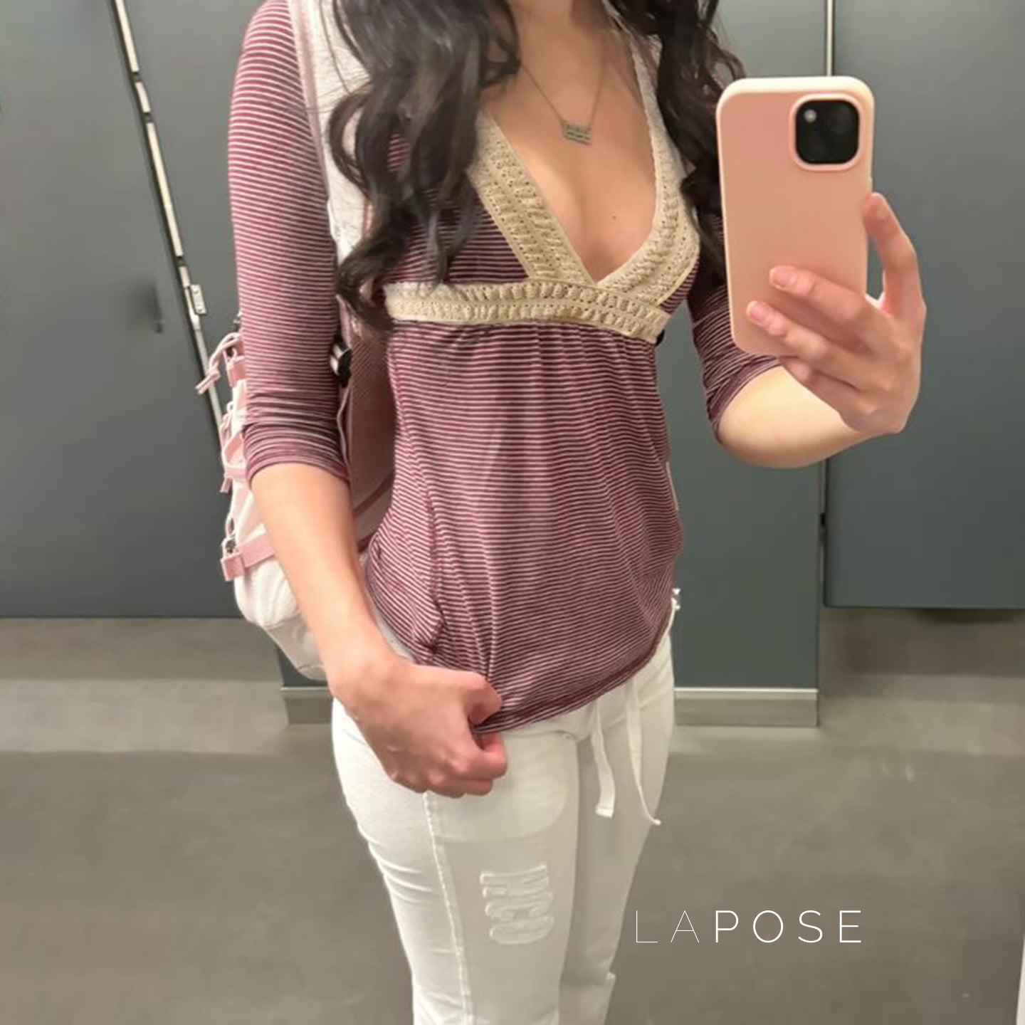 Haley Red Striped Lace Top [Y5J2L5WM]