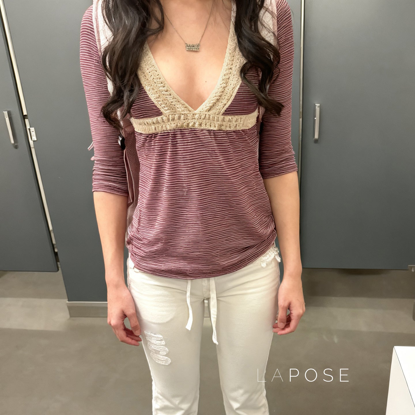 Haley Red Striped Lace Top [LA1WN5SJ]